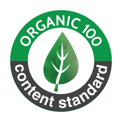 Das Logo für eine Auszeichnung, dass diese Textilien 100% organisch sind