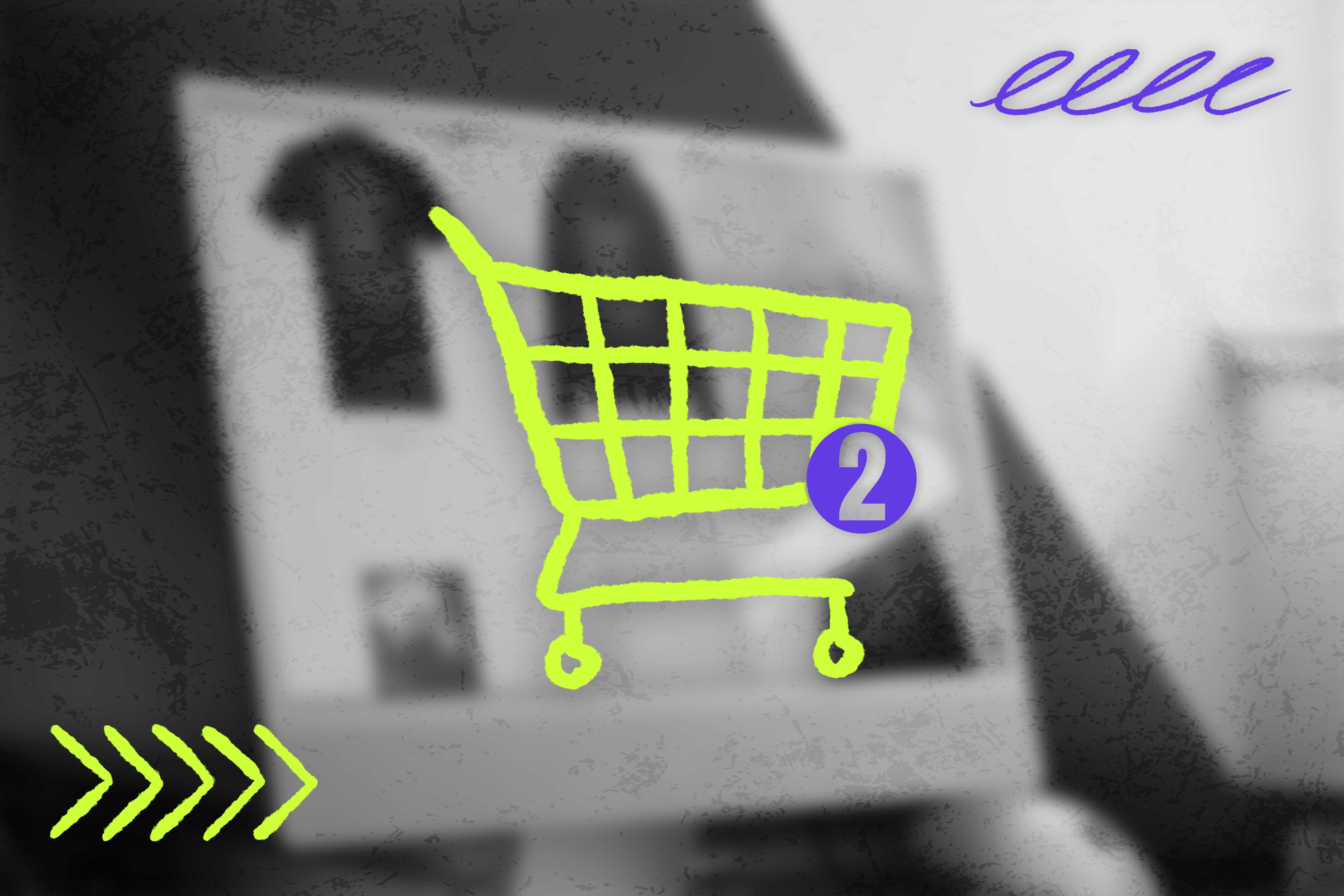 Neon-grüner Einkaufswagen mit „2“-Badge vor verschwommenem Hintergrund – Symbol für Merch Pre-Order, Vorbestellungen und geplante Drops.