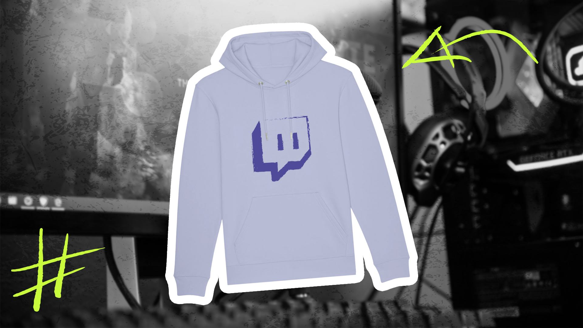 Pullover mit lilanem Twitch Logo auf der Brust